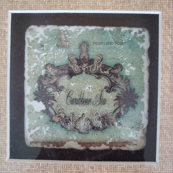 Vintage Sally Ray Cairns Publishing Framed Shadowbox Art Tile - Caribbean Sea - Picture 2 of 3